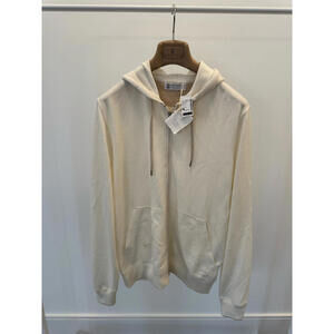 BRAND NEW Brunello Cucinelli White Cashmere Full Zip Hoodie Sweater Size M